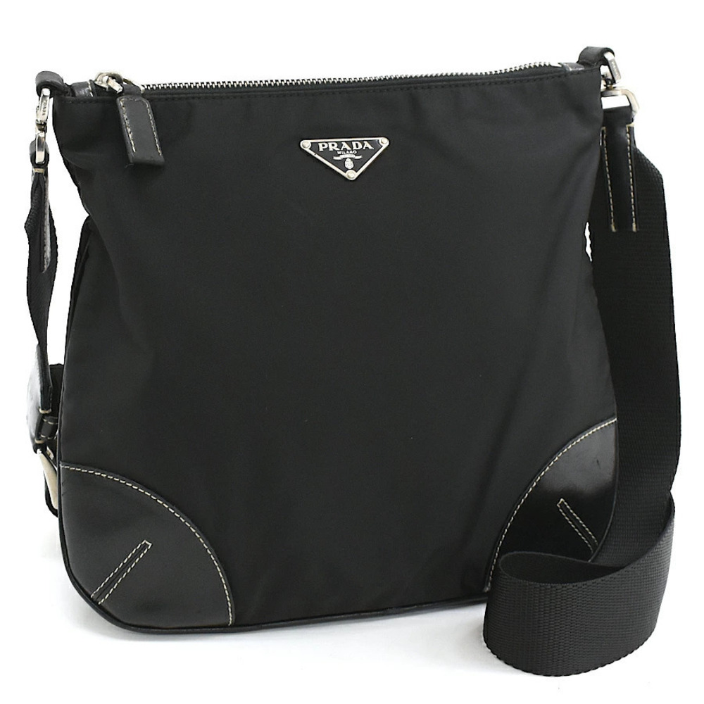 Prada Tessuto Crossbody Bag Leather Black Triangle Plate